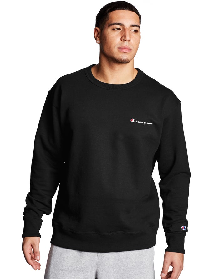 Champion Sweatshirt Heren - Zwart - Powerblend Fleece Crew Script Logo ( 673549-RIK )